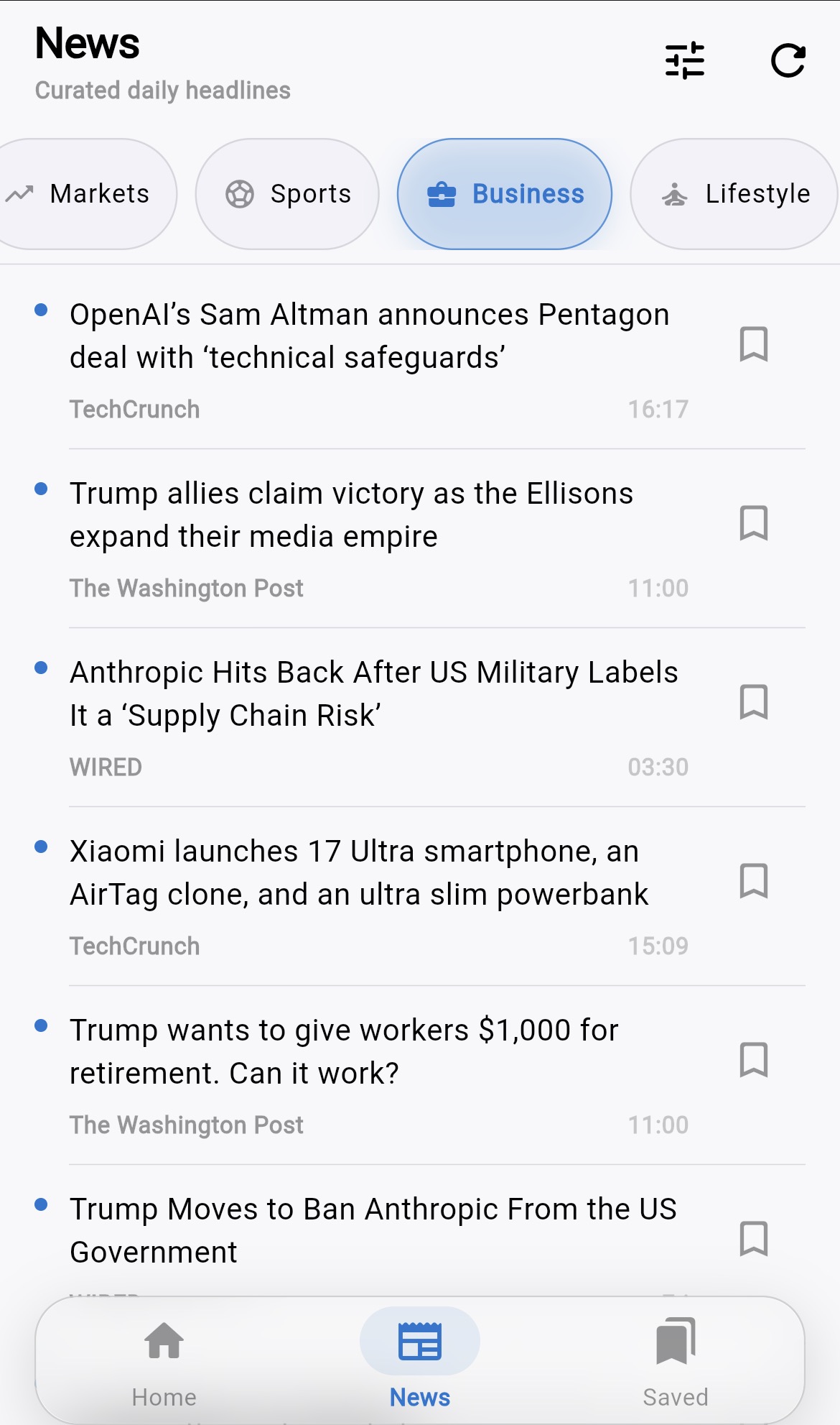 VorX News Hub showing business headlines